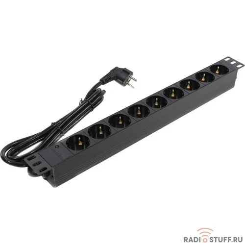 Exegate EX280849RUS Блок розеток ExeGate ServerPro PDU-19H903 Al-9S-EU2, 19",1U,алюм, 9Schuko, евровилка, 2м