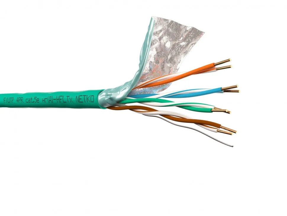 Кабель F/UTP 4 (FTP4) cat.5e NETKO /4 пары 24 AWG BC / экранированный / 305м / нг(A)-HFLTx, зеленый; одножильный "СКС", FLUKE TEST