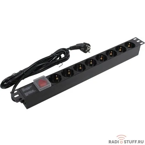 Exegate EX280844RUS Блок розеток ExeGate ServerPro PDU-19H805 Al-8S-EU3-SW, 19",1U,алюм, 8Schuko, евровилка, 3м