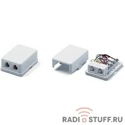 Розетка телефонная RJ-12(6P4C), двойная, внешняя, белая, Hyperline