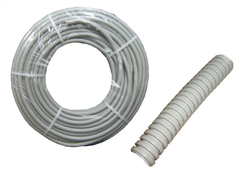 Труба гофрированная, ПВХ, легкая, с зондом, d32мм, серая, 25м, Netko